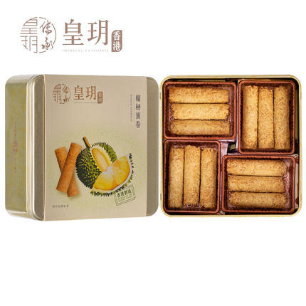 【外运冷链】香港皇玥榴莲蛋卷礼盒装进口办公室零食休闲饼干小吃早餐糕点156g 商品图0