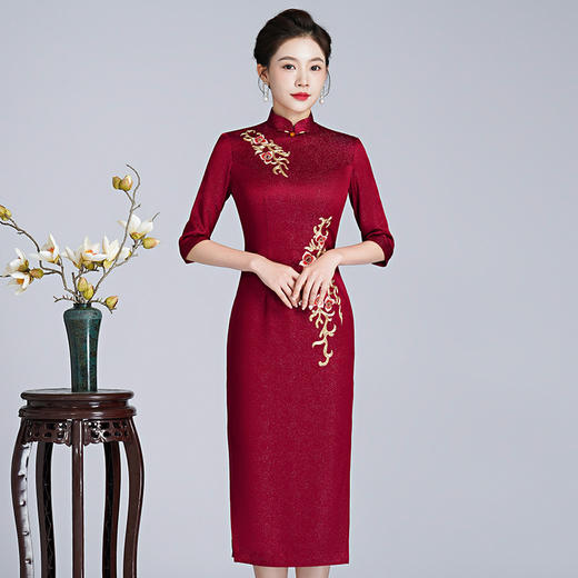 新款秋季婚宴旗袍裙喜宴喜婆婆旗袍端庄大气修身显瘦LHS-20271 商品图0