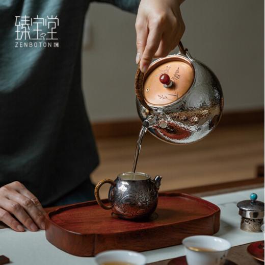 臻宝堂银壶9999纯银一张打烧水壶纯手工锤纹煮茶器中式生养茶具玉摘 圆融（南红摘） 约900ml 商品图3