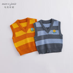【柔蓝绒】马克珍妮秋装新款 男童V领学院风针织马甲221511