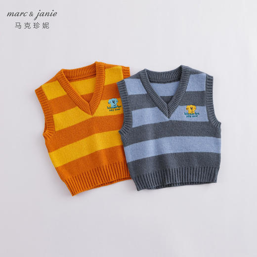 【柔蓝绒】马克珍妮秋装新款 男童V领学院风针织马甲221511 商品图0