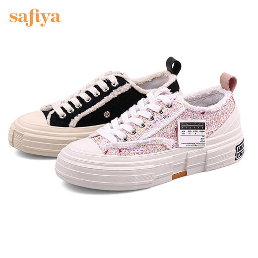 Safiya/索菲娅2022年秋季新品小香风网红乞丐帆布鞋厚底增高休闲鞋女 SF23112422 商品图5