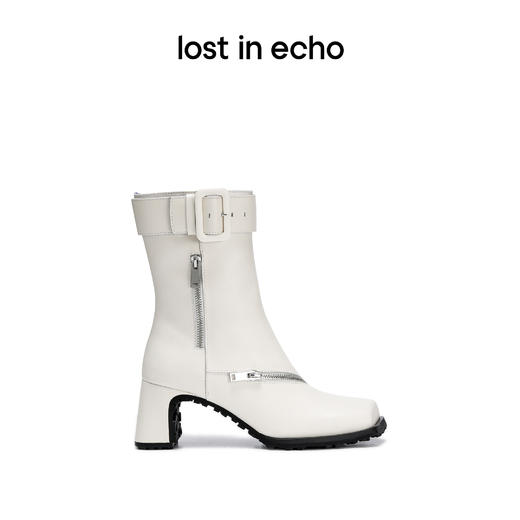 【下架】lost in echo 设计师品牌 斜方头拉链扣带装饰机车短靴女2022新款 商品图1