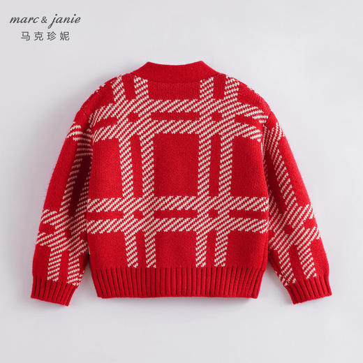 【柔蓝绒】马克珍妮秋装新款 男童撞色格纹针织开衫221516 商品图3