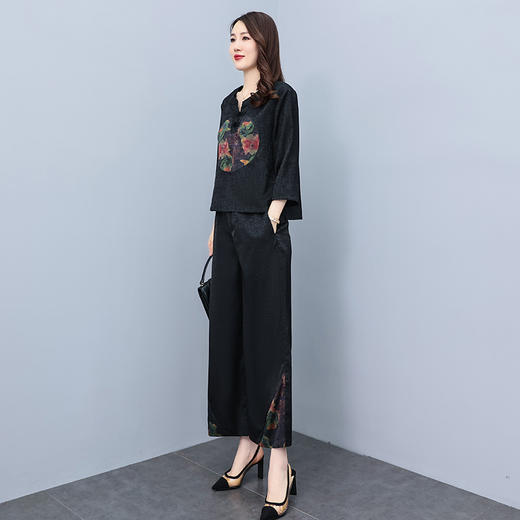 （秋季上新）HXY803香云纱2022夏新款高端真丝时尚洋气复古套装阔腿裤两件套【XP】 商品图3