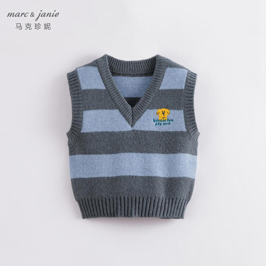 【柔蓝绒】马克珍妮秋装新款 男童V领学院风针织马甲221511 商品图1