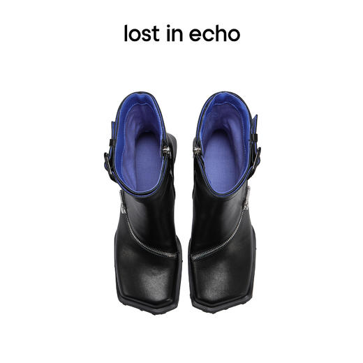 【下架】lost in echo 设计师品牌 斜方头拉链扣带装饰机车短靴女2022新款 商品图2