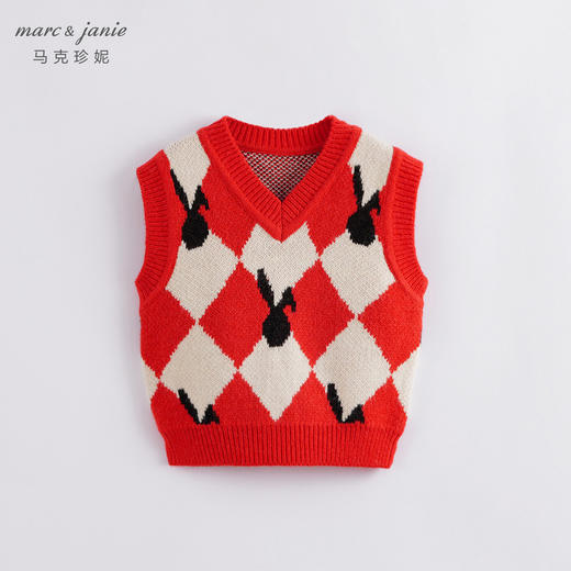 【柔蓝绒】马克珍妮秋装新款 女童红白菱形格针织马甲221391 商品图1