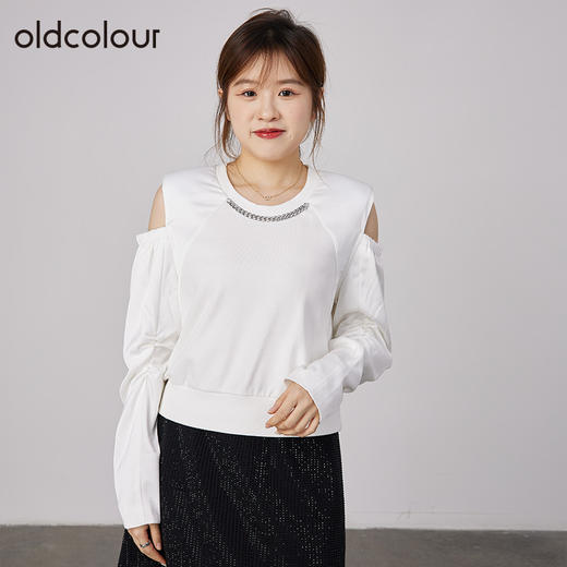 oldcolour春秋商场同款白色设计感小众气质T恤上衣女DN31023806 商品图0