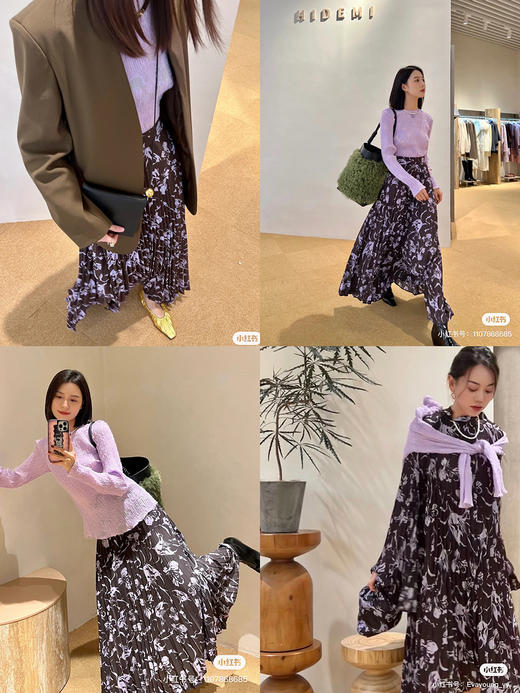 HIDEMI “我们做印花”系列限定棕紫色花卉三件套 连衣裙/衬衫/半裙 商品图1