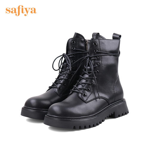 【春节不打烊】Safiya/索菲娅真皮短靴2022冬季新款英伦风机车厚底潮酷马丁靴女 SF24116028 商品图1