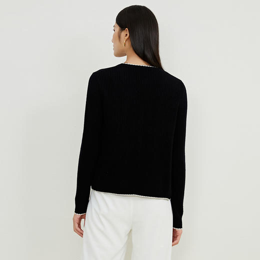 EITIE爱特爱秋季新款100%绵羊毛v领短款撞色时尚通勤气质百搭针织开衫C2201006 商品图10