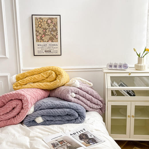 新款纯色四季用羊羔绒毛毯塔芙绒毛毯双层提花加厚空调毯 商品图0