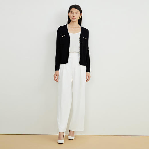 EITIE爱特爱秋季新款100%绵羊毛v领短款撞色时尚通勤气质百搭针织开衫C2201006 商品图9