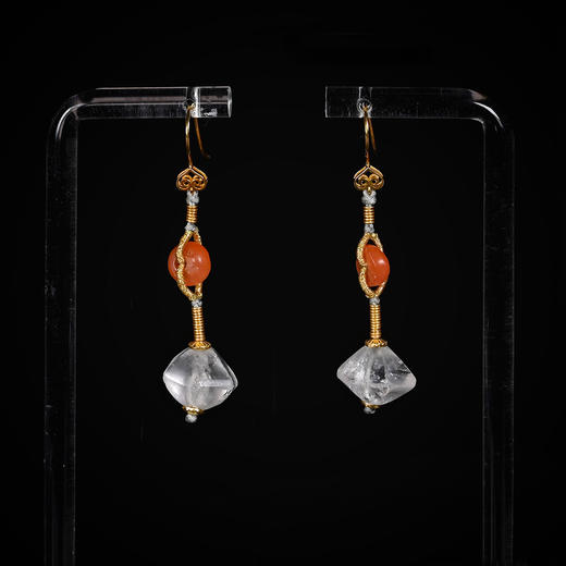 西亚高古白水晶+红玛瑙耳环 商品图0