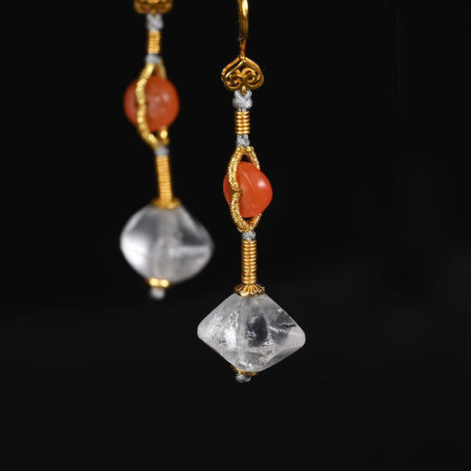 西亚高古白水晶+红玛瑙耳环 商品图1