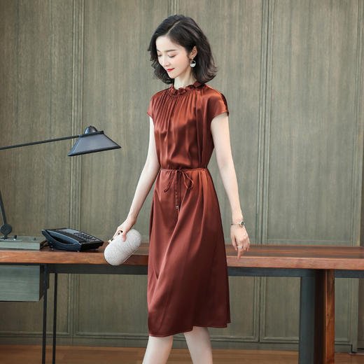 纯色优雅气质通勤中长裙桑蚕丝套头桑蚕丝灰色设计连衣裙WS21-139 商品图2