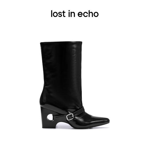 【下架】lost in echo设计师品牌尖头穿孔皮带装饰阔筒靴裤腿靴女2022 商品图1