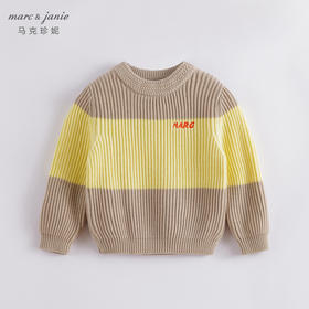 马克珍妮秋装新款 男童撞色拼接落肩毛衣 儿童毛衫221398