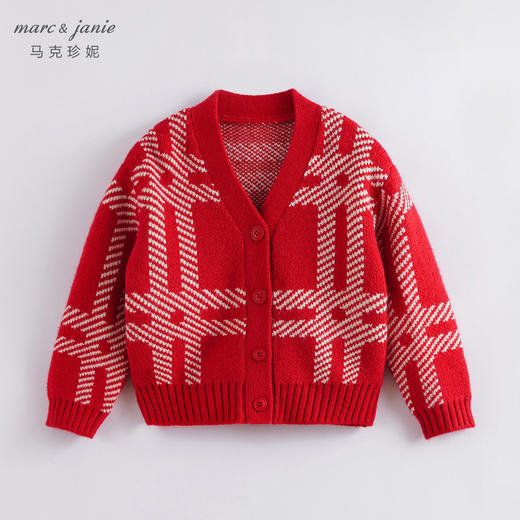 【柔蓝绒】马克珍妮秋装新款 男童撞色格纹针织开衫221516 商品图2