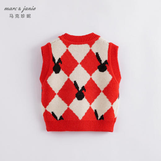 【柔蓝绒】马克珍妮秋装新款 女童红白菱形格针织马甲221391 商品图2