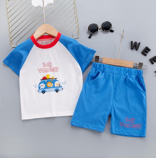 【儿童套装】-韩版短袖t恤短裤男童女童宝宝运动童装两件套 商品图3