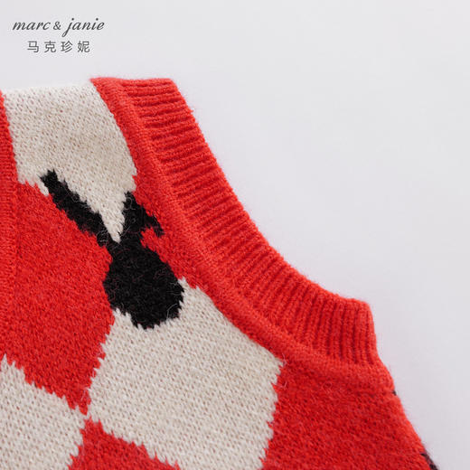 【柔蓝绒】马克珍妮秋装新款 女童红白菱形格针织马甲221391 商品图4