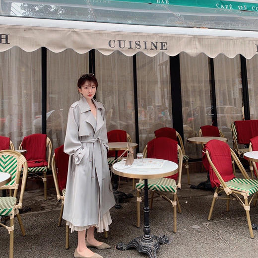 金蘑菇菇【22黑标 Marais巴黎周末】豆蔻灰绿风衣！垂顺中长款！ 商品图4