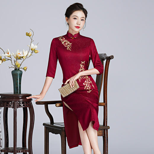 新款秋季婚宴旗袍裙喜宴喜婆婆旗袍端庄大气修身显瘦LHS-20271 商品图2