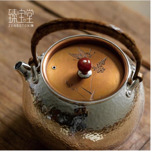 臻宝堂银壶9999纯银一张打烧水壶纯手工锤纹煮茶器中式生养茶具玉摘 圆融（南红摘） 约900ml 商品图4