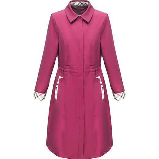 QYM-OMS-SLB102-L翻领长袖格子拼接气质风衣 商品图3