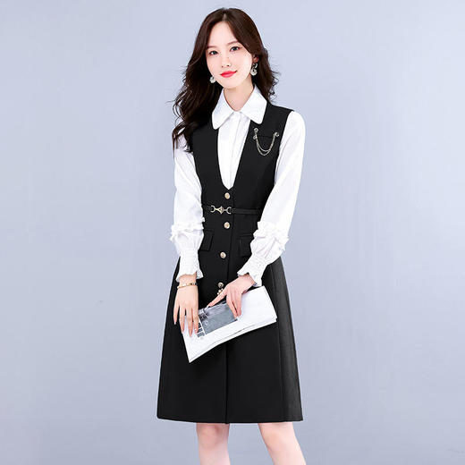 （秋季上新）早秋长袖连衣裙女两件套2022秋季新款气质马甲衬衫洋气显瘦套装裙【WZNH】 商品图2