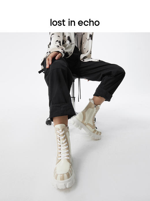 lost in echo 不无聊的马丁靴系列皮革装饰假两件厚底马丁靴 商品图3