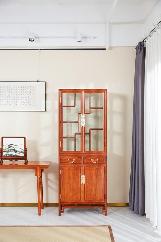 红桥红  家具严选  缅甸花梨(大果紫檀）  【多宝阁形玻璃展示柜】 商品图8