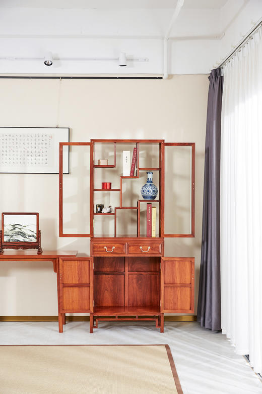红桥红  家具严选  缅甸花梨(大果紫檀）  【多宝阁形玻璃展示柜】 商品图4