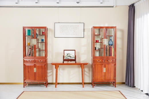 红桥红  家具严选  缅甸花梨(大果紫檀）  【多宝阁形玻璃展示柜】 商品图1