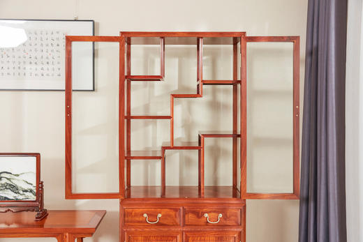 红桥红  家具严选  缅甸花梨(大果紫檀）  【多宝阁形玻璃展示柜】 商品图6