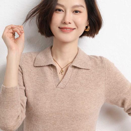 【秋季时尚穿搭】polo领针织衫 经典翻领设计 小众v领上衣 宽松慵懒长袖 百搭显瘦 商品图3