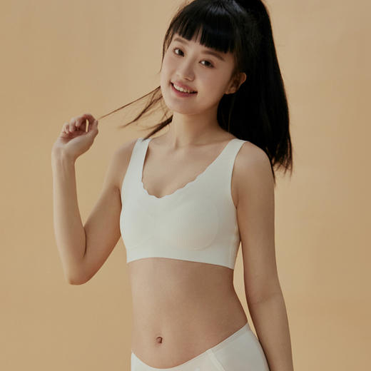 都市丽人少女三步优选成长二阶无尺码内衣罗纹薄半片围少女文胸无排扣无钢圈BB26A5 商品图0