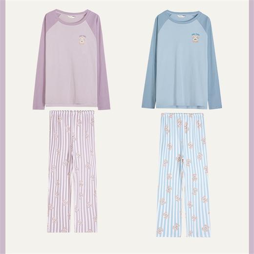 康妮雅睡衣家居服 女式长袖长裤套头套装 商品图3