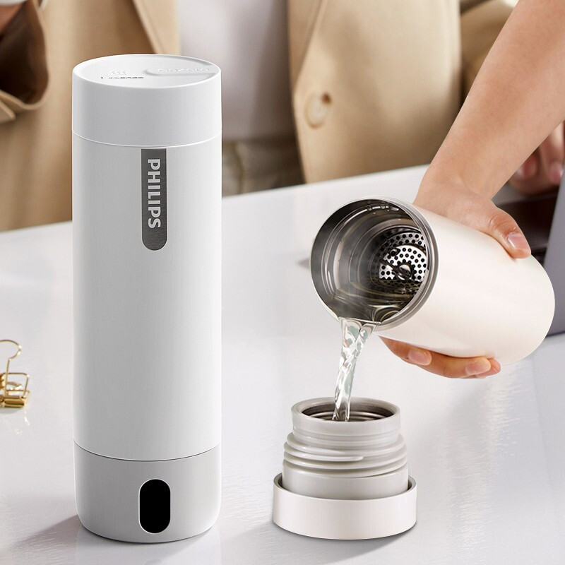 飞利浦PHILIPS随行电热水杯便携迷你烧水杯 316不锈钢内胆电热杯 旅行养生保温水杯400ml AWP2792