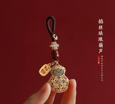 3-4创意汽车钥匙扣网红国潮纯铜葫芦福禄高档钥匙挂坠饰品包坠情侣款 商品图0
