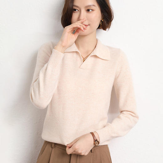 【秋季时尚穿搭】polo领针织衫 经典翻领设计 小众v领上衣 宽松慵懒长袖 百搭显瘦 商品图0