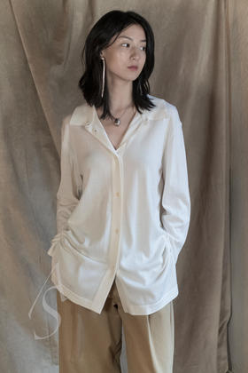 Studio Nicholson  苔藓绿/奶白色WYE POLO领羊毛开衫