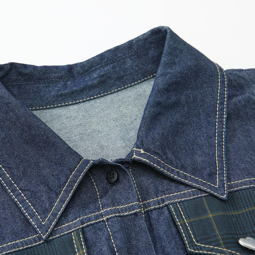 谜底2022秋新款假两件拼接牛仔绑带收腰衬衫连衣裙223ML1058 商品图3