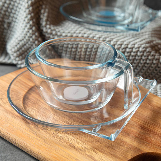 【笑麻麻荟&菲内克斯】钢化玻璃家用耐热分餐制三件套餐碟盘玻璃碗量杯碟子A 商品图11