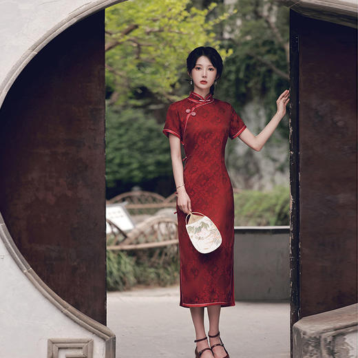 【红妆】高档聚酯纤维面料修身旗袍JLM923 商品图3