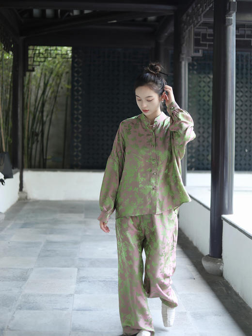 预定|盛唐牡丹 蝶恋花真丝提花衬衫套装 .潮快闪[福利品] 商品图8