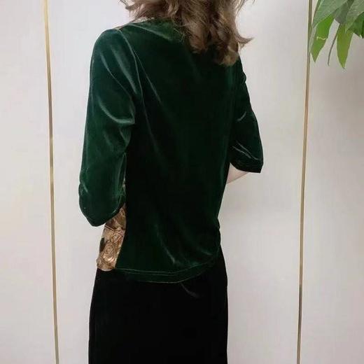 女装洋气印花丝绒拼接中袖小衫2022秋新款气质百搭上衣 ZQ1293-2229 商品图3