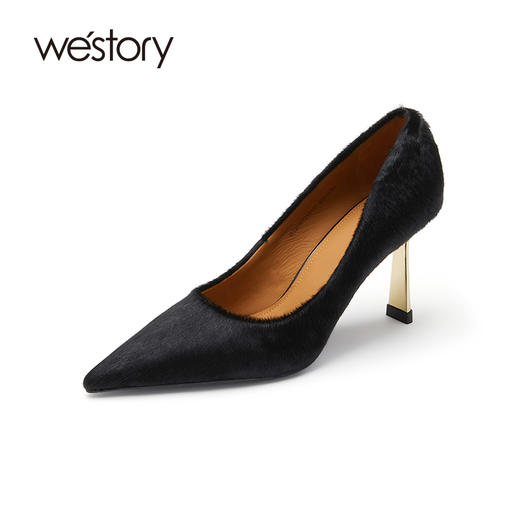 westory22年新款设计感小众尖头真皮百搭气质浅口细高跟单鞋72401 商品图1